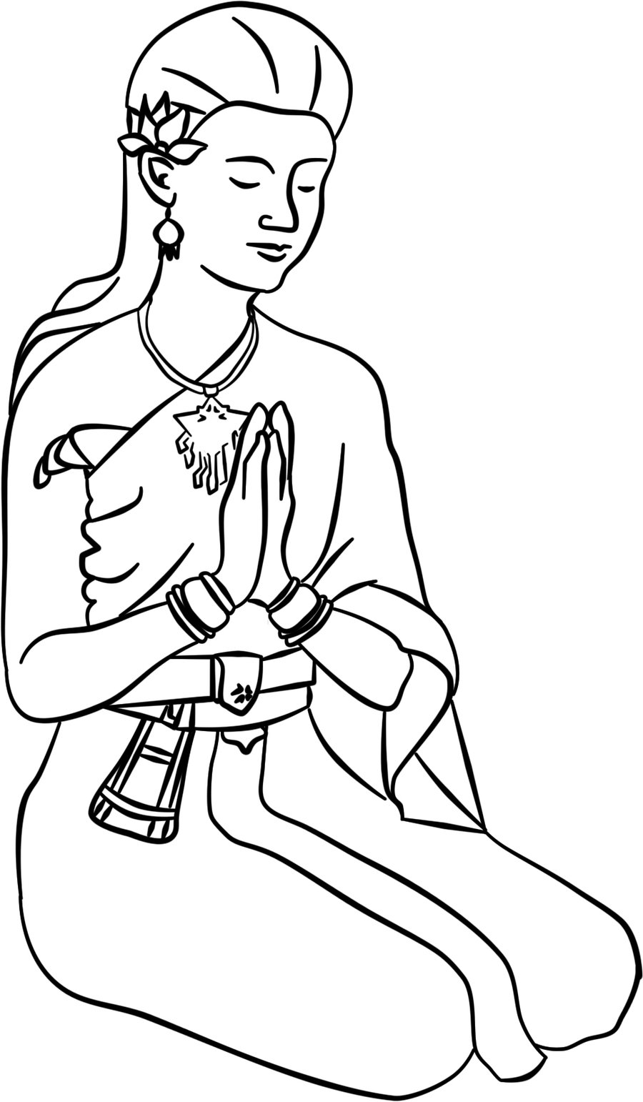 Coloriage représentant Bouddha méditant sous un arbre avec des motifs hindous Coloriage représentant Bouddha méditant sous un arbre avec des motifs hindous