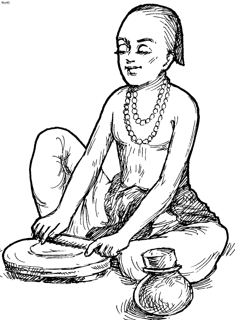 Coloriage d'une scène de la mythologie hindoue avec Bouddha en méditation