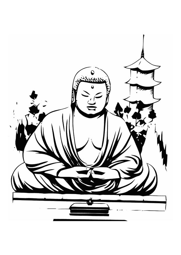 Coloriage de Bouddha en méditation entouré de motifs hindous