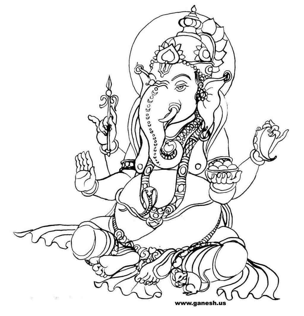 Coloriage de Ganesh dans un décor mythologique hindou Coloriage de Ganesh dans un décor mythologique hindou