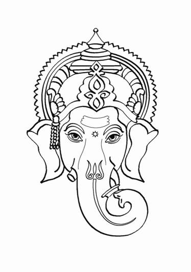 Coloriage de Ganesh, le dieu hindou, entouré d'éléments symboliques Coloriage de Ganesh, le dieu hindou, entouré d'éléments symboliques