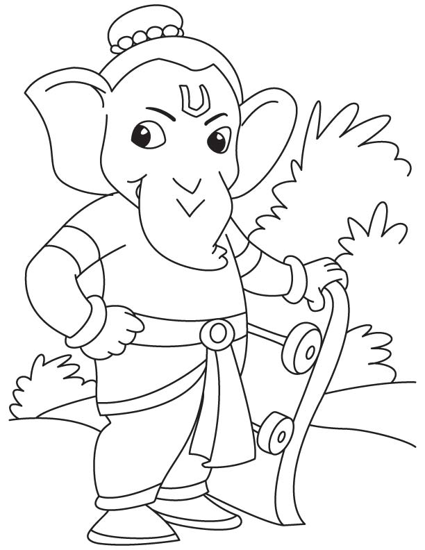 Coloriage de Ganesh, divinité hindoue, entouré d'éléments symboliques Coloriage de Ganesh, divinité hindoue, entouré d'éléments symboliques