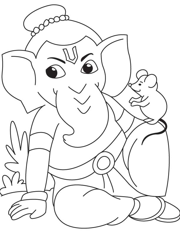 Coloriage de Ganesh, divinité hindoue, entouré d'éléments symboliques Coloriage de Ganesh, divinité hindoue, entouré d'éléments symboliques
