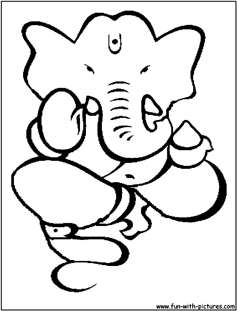 Coloriage de Ganesh dans un décor mythologique hindou