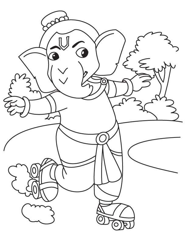 Coloriage de Ganesh entouré d'éléments mythologiques Coloriage de Ganesh entouré d'éléments mythologiques