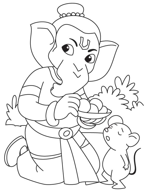 Coloriage de Ganesh, divinité hindoue entourée d'éléments symboliques Coloriage de Ganesh, divinité hindoue entourée d'éléments symboliques