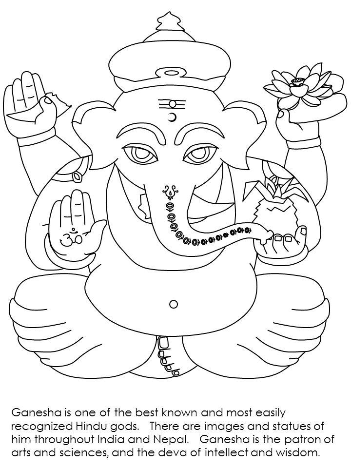 Coloriage de Ganesh entouré de motifs floraux