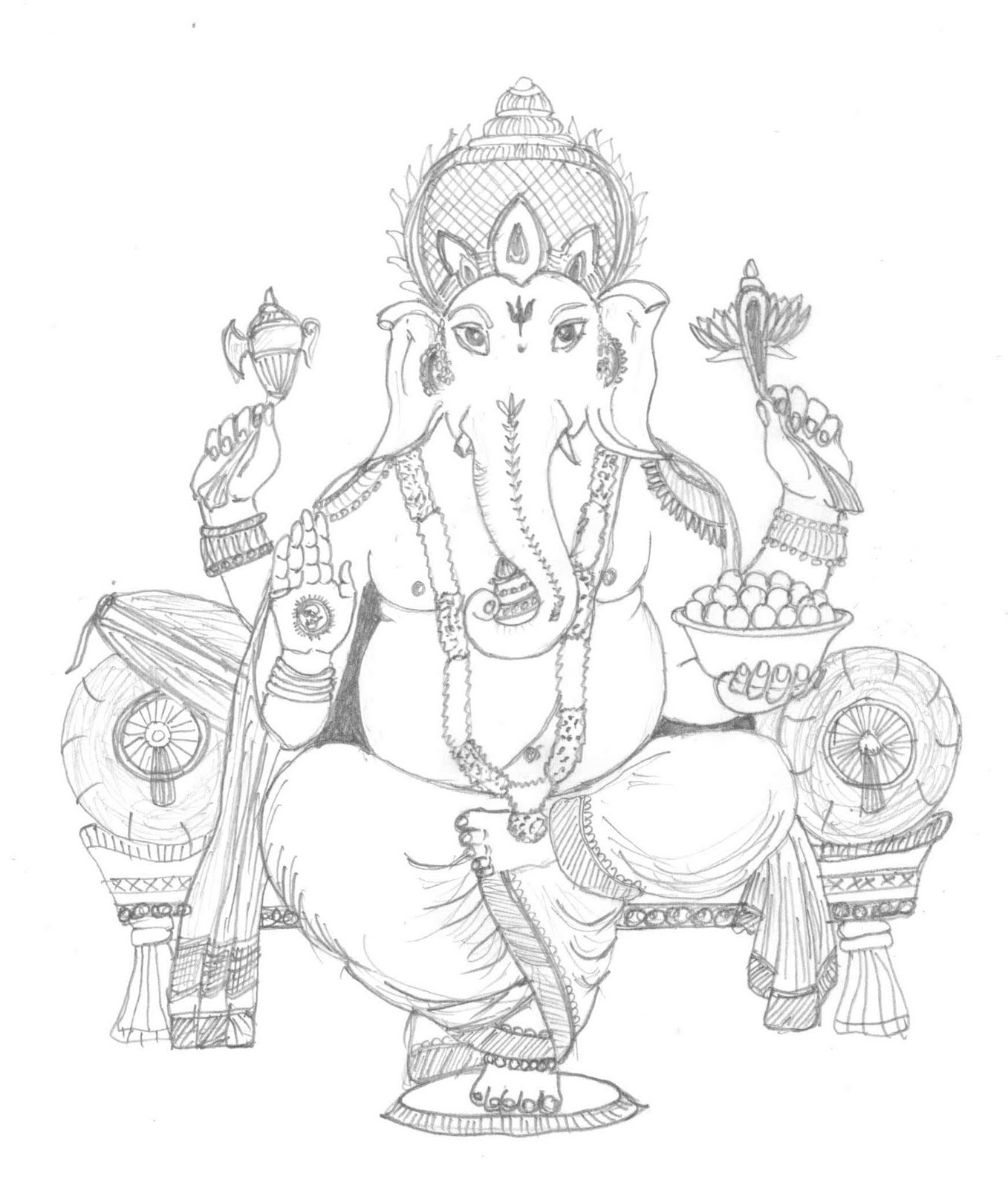 Ganesh en pleine méditation entouré de motifs floraux