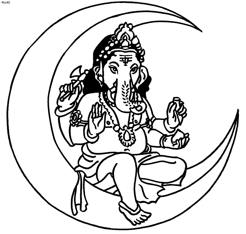 Coloriage de Ganesh entouré d'éléments symboliques de la mythologie hindoue Coloriage de Ganesh entouré d'éléments symboliques de la mythologie hindoue