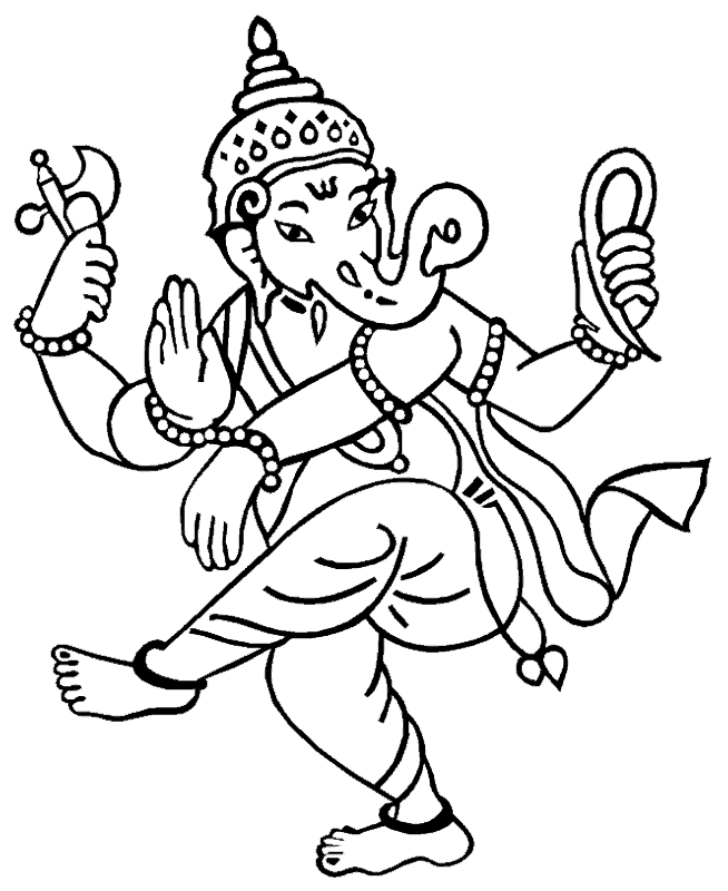Coloriage de Ganesh dans un décor inspiré de la mythologie hindoue Coloriage de Ganesh dans un décor inspiré de la mythologie hindoue
