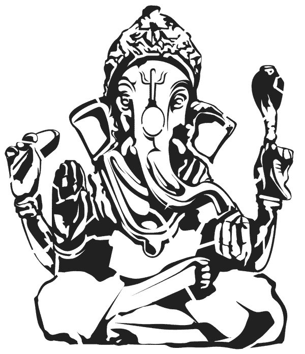 Coloriage de Ganesh en pleine méditation au milieu de motifs floraux Coloriage de Ganesh en pleine méditation au milieu de motifs floraux