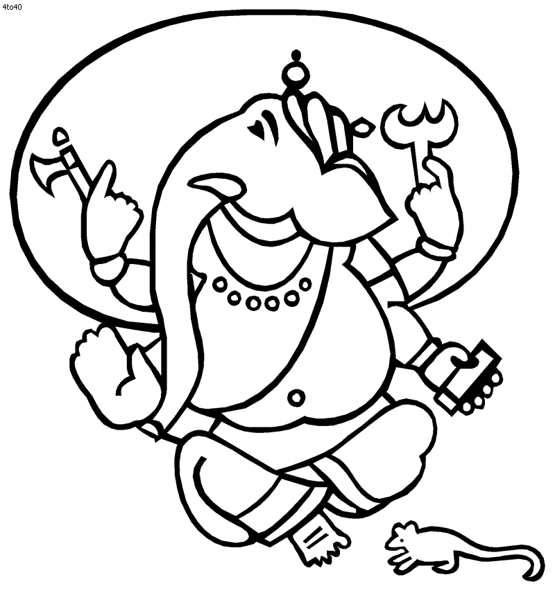 Coloriage de Ganesh, la divinité hindoue, dans un décor riche Coloriage de Ganesh, la divinité hindoue, dans un décor riche