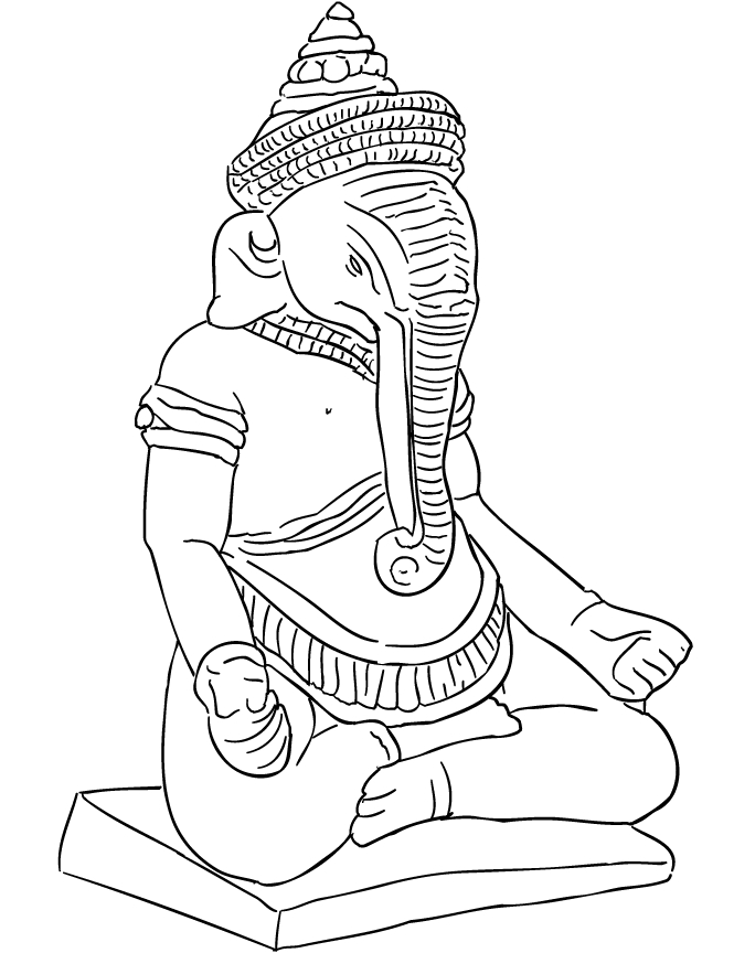 Coloriage de Ganesh en pleine méditation dans un décor naturel Coloriage de Ganesh en pleine méditation dans un décor naturel