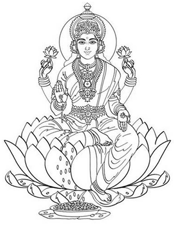 Un personnage mythologique hindou tenant un trident au milieu d'ornements floraux