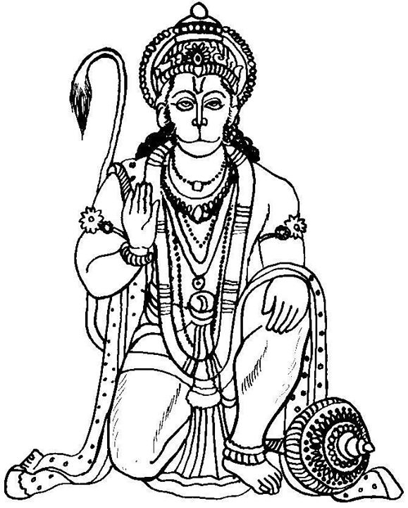 Coloriage d'une scène de mythologie hindoue avec divinités et symboles