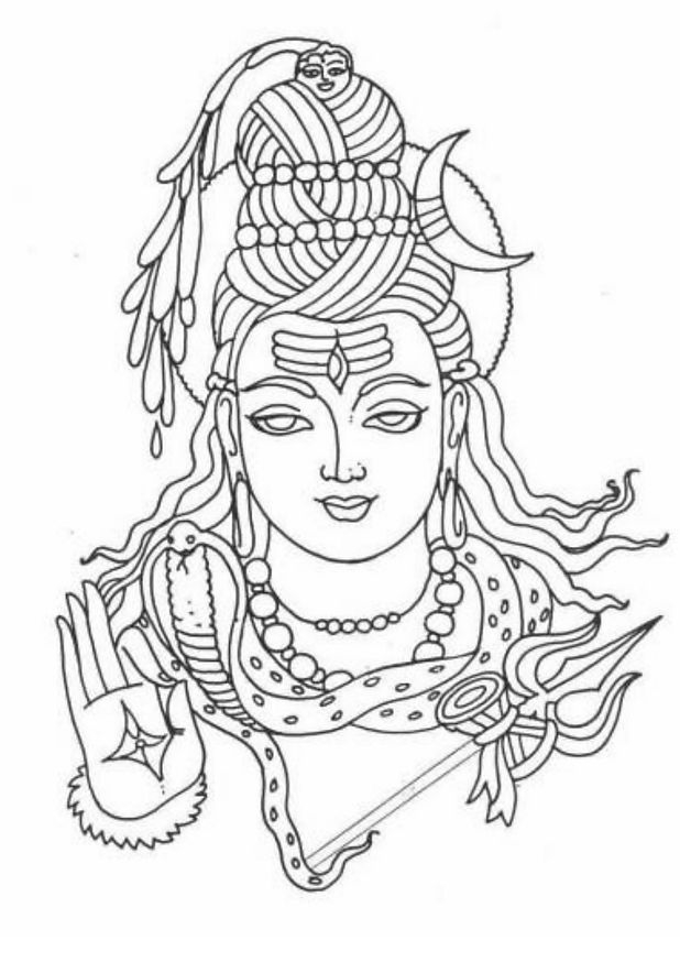 Coloriage d'un personnage de mythologie hindoue dans un décor orné