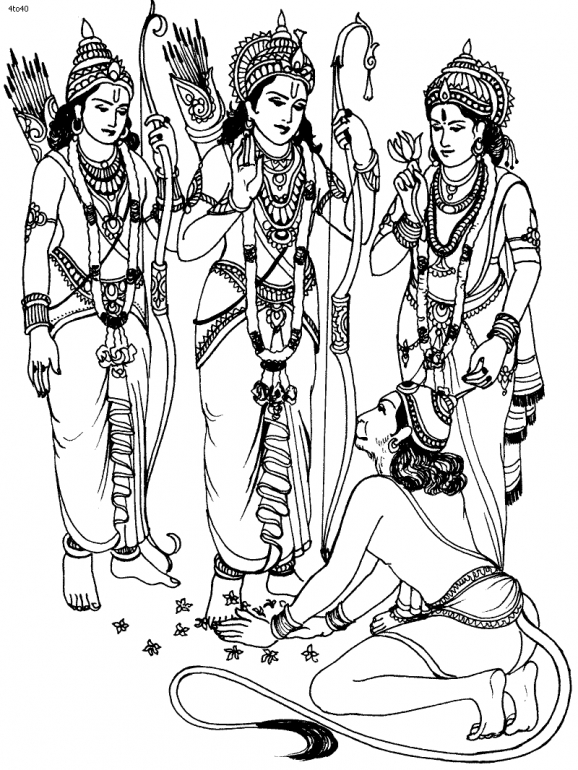 Coloriage représentant un dieu hindou entouré de symboles mystiques