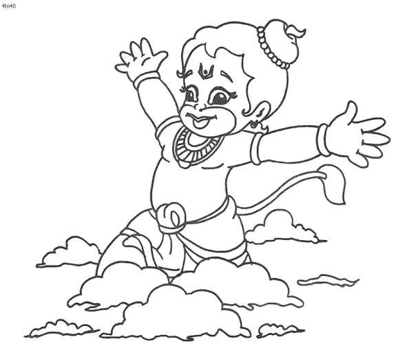 Coloriage d'une scène de mythologie hindoue avec divinités et motifs traditionnels