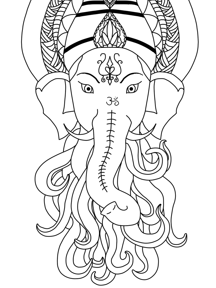 Scène de mythologie hindoue avec divinités et motifs décoratifs