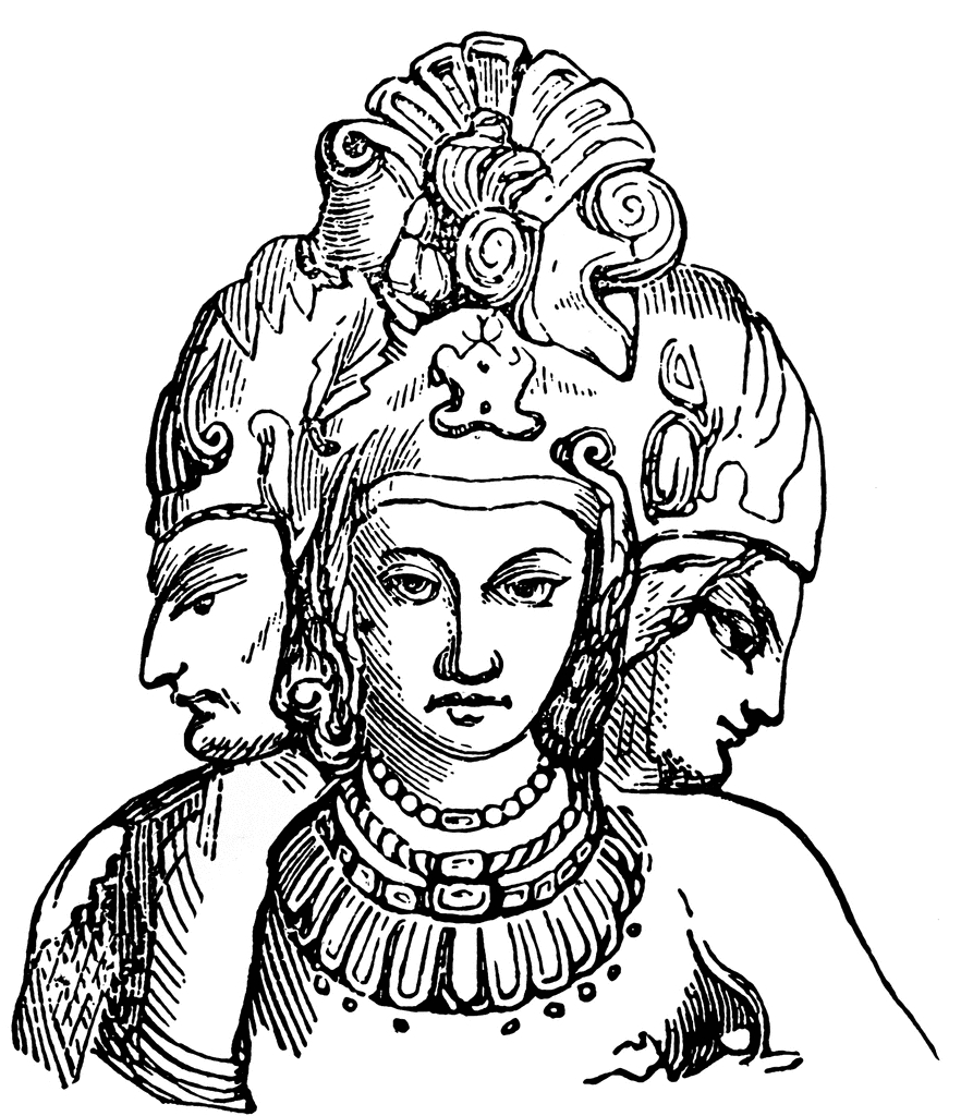 Scène dynamique de la mythologie hindoue avec un personnage central et des motifs symboliques