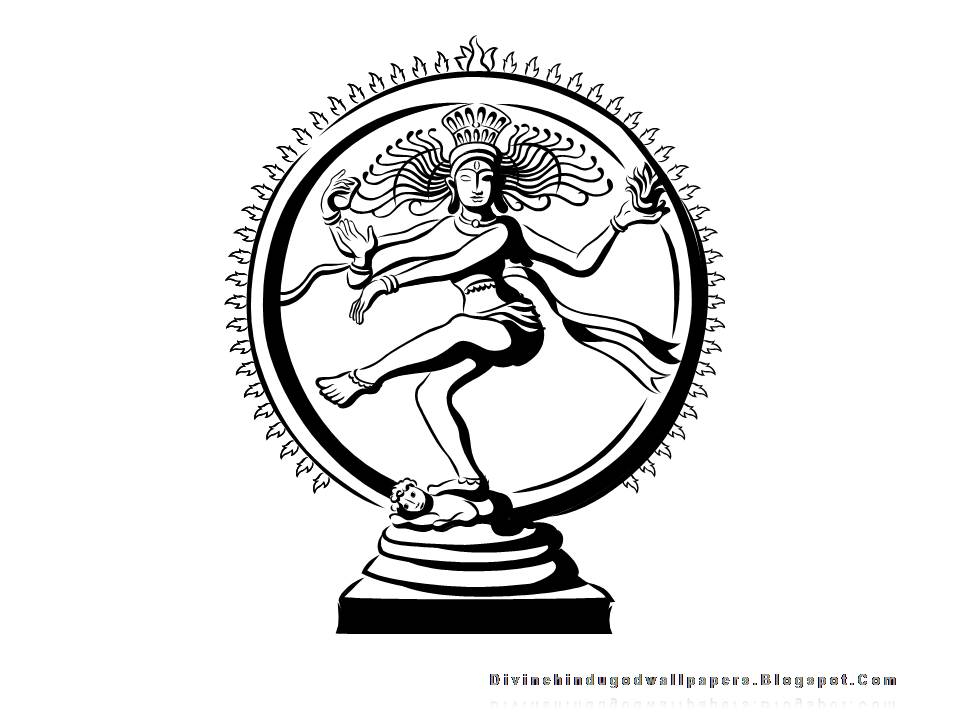 Scène de mythologie hindoue avec divinités et éléments symboliques
