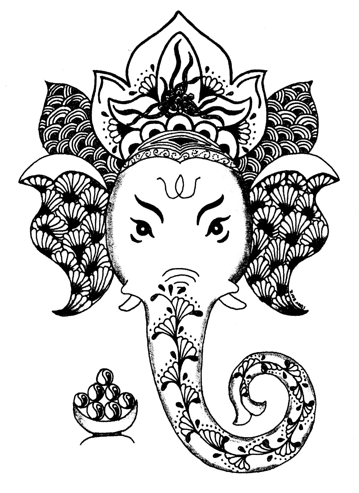 Coloriage d'une scène de mythologie hindoue avec des personnages divins