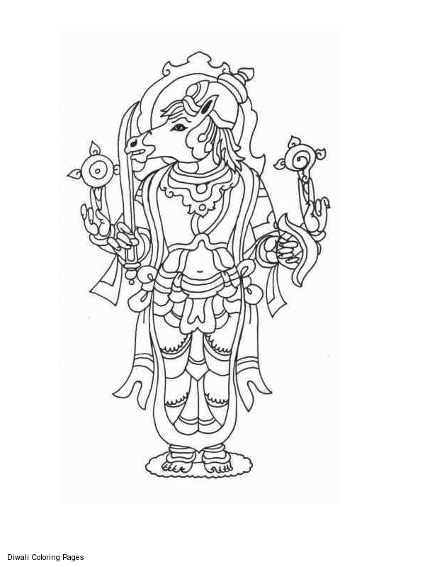 Scène de mythologie hindoue avec divinités et ornements