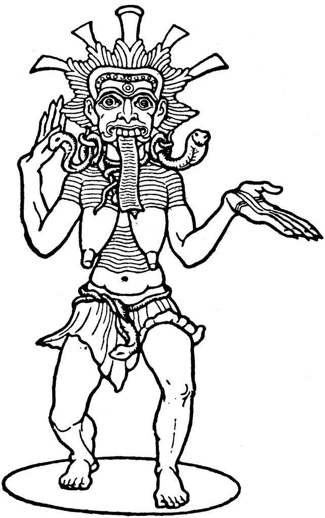 Scène de mythologie hindoue avec divinités et ornements
