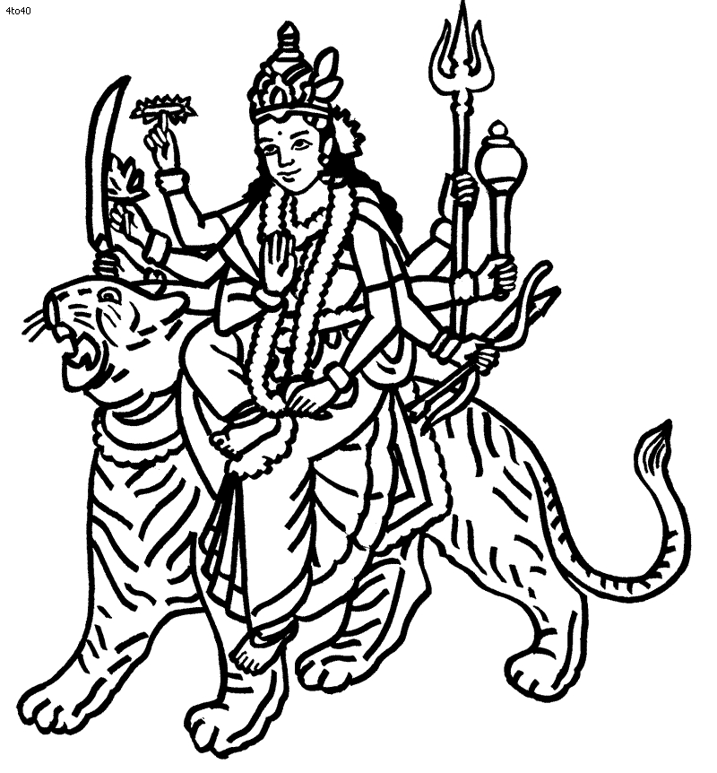 Scène de mythologie hindoue avec un personnage central et un décor symbolique