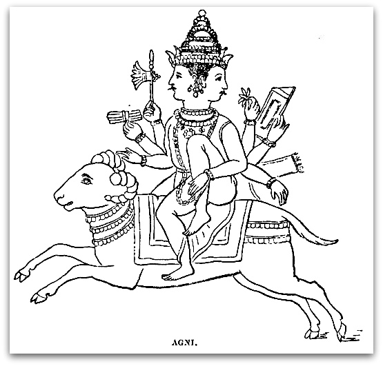 Scène de mythologie hindoue avec divinités et motifs décoratifs