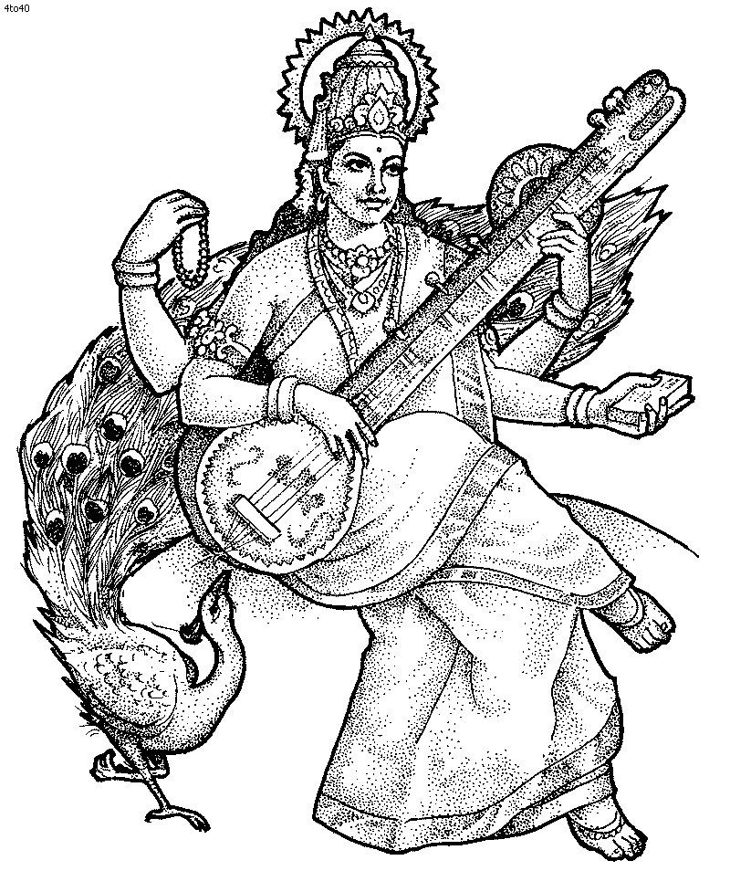 Scène de mythologie hindoue avec divinité entourée de motifs symboliques