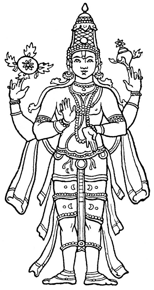 Représentation d'un dieu hindou dans un paysage mythologique