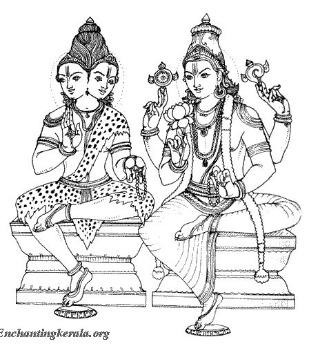 Scène de mythologie hindoue avec figure centrale et motifs décoratifs Scène de mythologie hindoue avec figure centrale et motifs décoratifs
