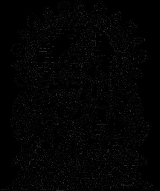 Scène de mythologie hindoue avec divinités entourées d’éléments symboliques