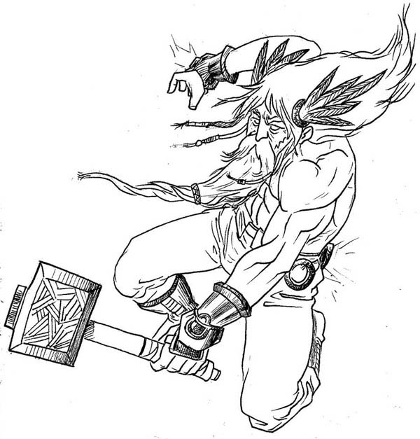 Coloriage représentant des dieux de la mythologie nordique dans un cadre naturel Coloriage représentant des dieux de la mythologie nordique dans un cadre naturel