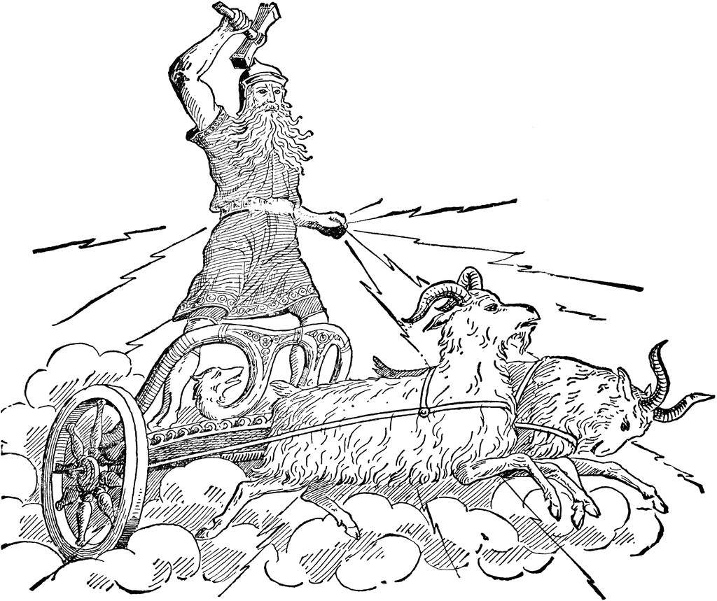Coloriage d'un dieu nordique armé dans un paysage mythologique