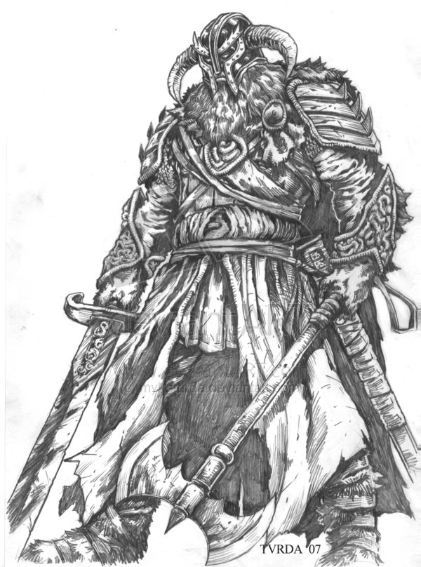 Coloriage d'une scène de mythologie nordique avec des personnages emblématiques