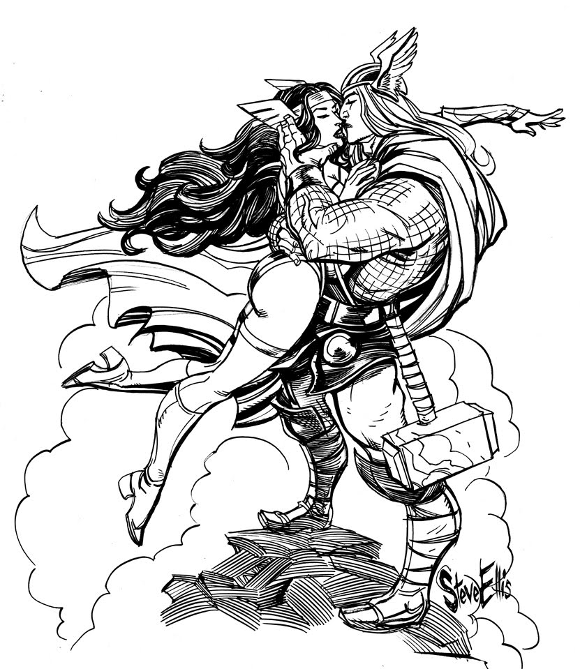 Coloriage de personnages de la mythologie nordique en pleine action