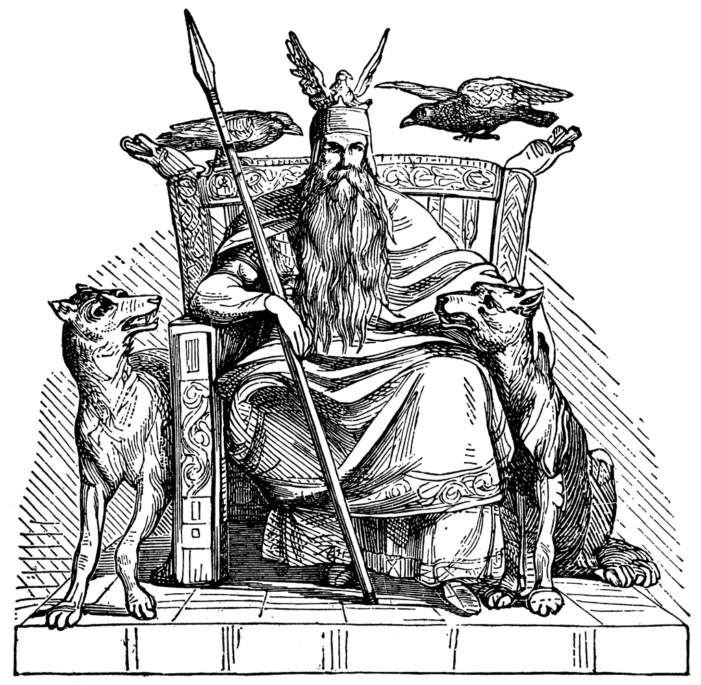 Scène de mythologie nordique avec un dieu et un dragon au cœur des montagnes Scène de mythologie nordique avec un dieu et un dragon au cœur des montagnes