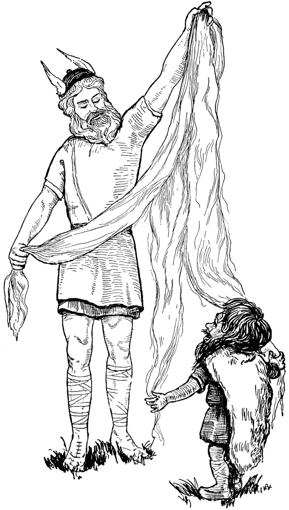 Coloriage de dieux nordiques entourés de symboles mythologiques