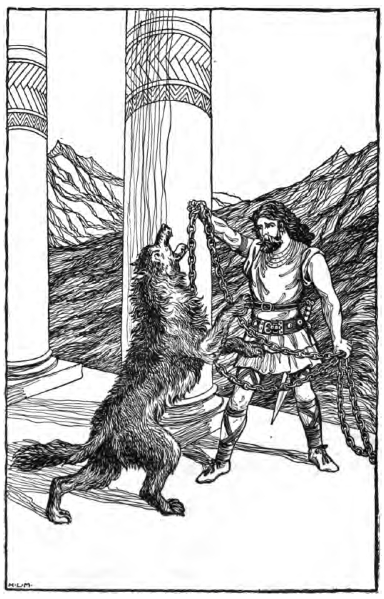 Un guerrier nordique affrontant un dragon dans un paysage mythologique