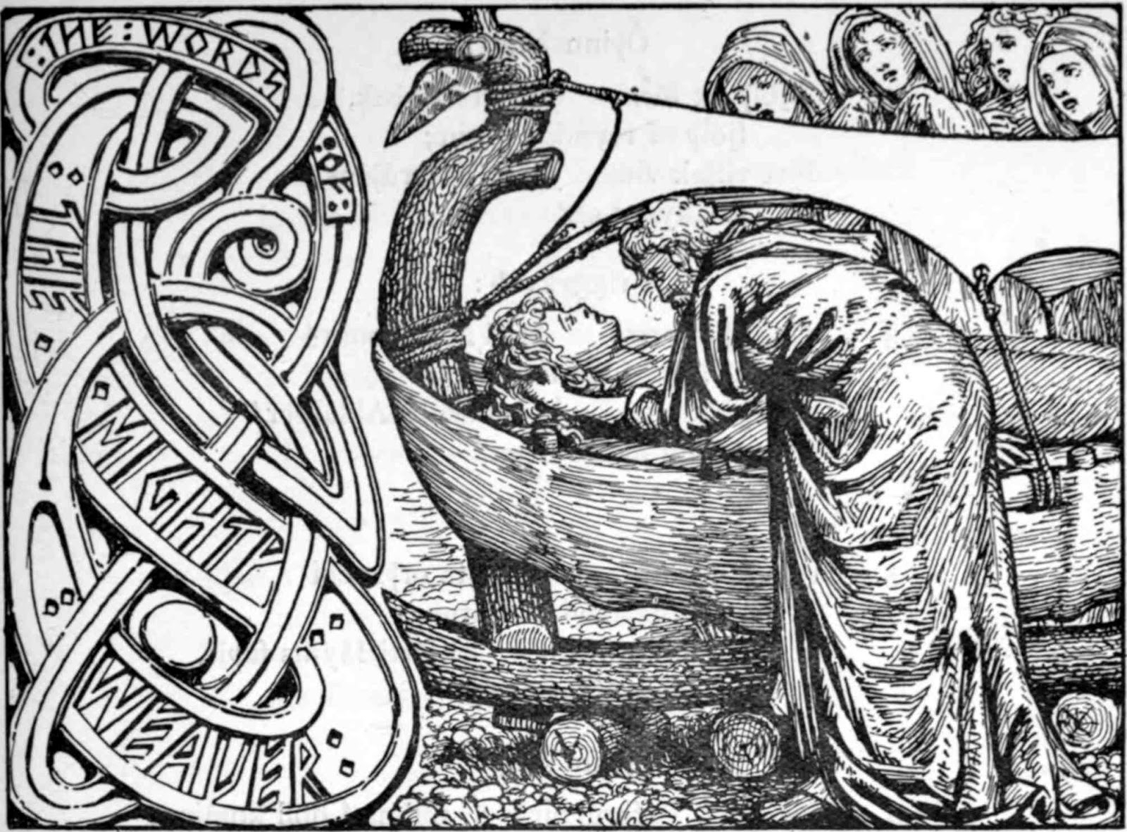 Scène de mythologie nordique avec un guerrier et des éléments symboliques Scène de mythologie nordique avec un guerrier et des éléments symboliques