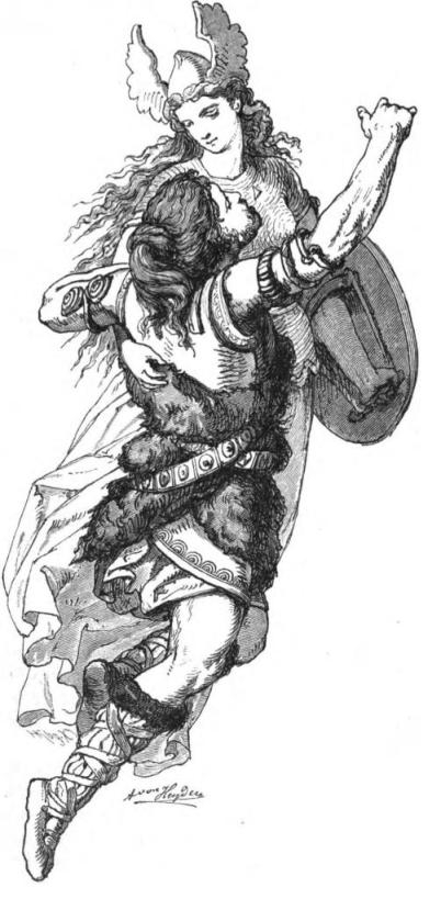 Scène de mythologie nordique avec un dieu et des symboles mystiques