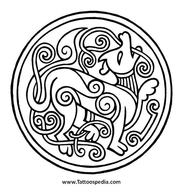 Scène de mythologie nordique avec un guerrier et des créatures fantastiques
