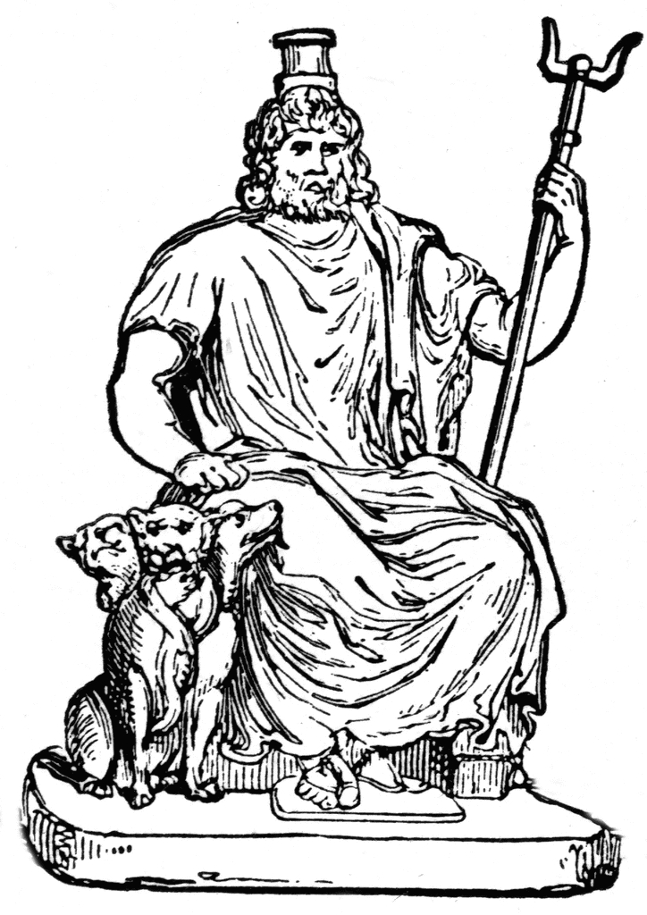 Scène mythologique romaine avec un dieu et des éléments naturels
