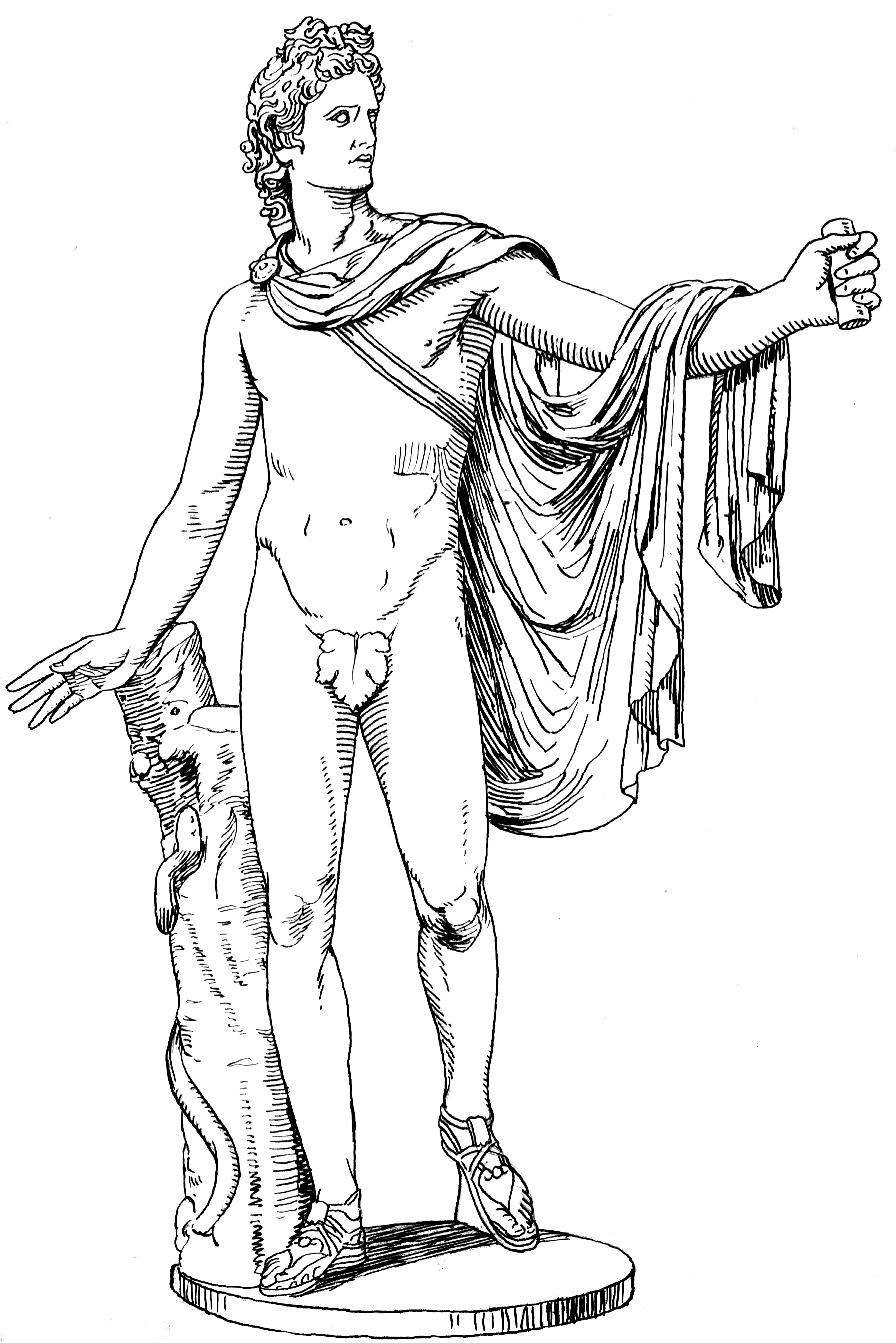 Scène de mythologie romaine avec des personnages et des éléments de décor
