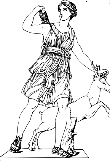 Coloriage représentant une déesse de la mythologie romaine entourée de symboles divins