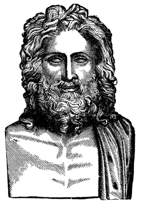 Dieu romain en pleine action avec ses attributs et son décor mythologique