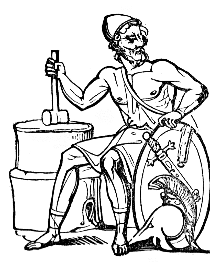 Coloriage de la mythologie romaine avec un dieu et des symboles mythologiques