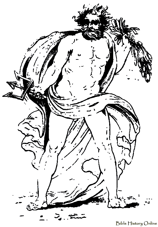Coloriage de mythologie romaine : un dieu sur un trône entouré de symboles antiques
